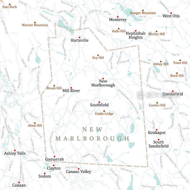 MA Berkshire New Marlborough矢量路线图